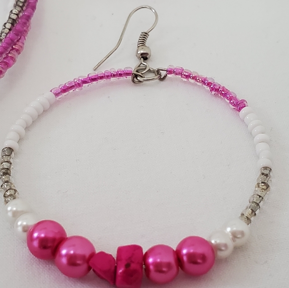 Pink Sea beads and pearl necklace set - Picture 3 of 5